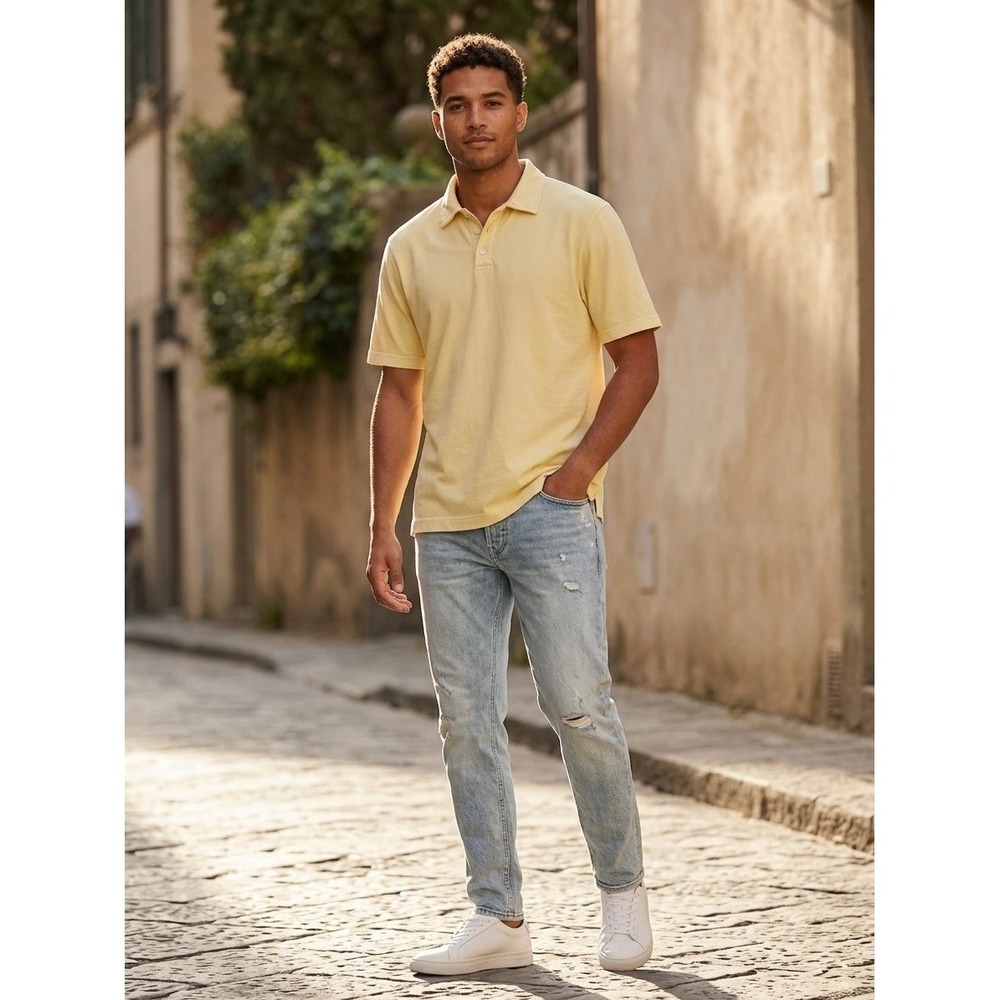 AYR Mens Pima Cotton Short Sleeve Polo Shirt Yellow Size L Classic Fit